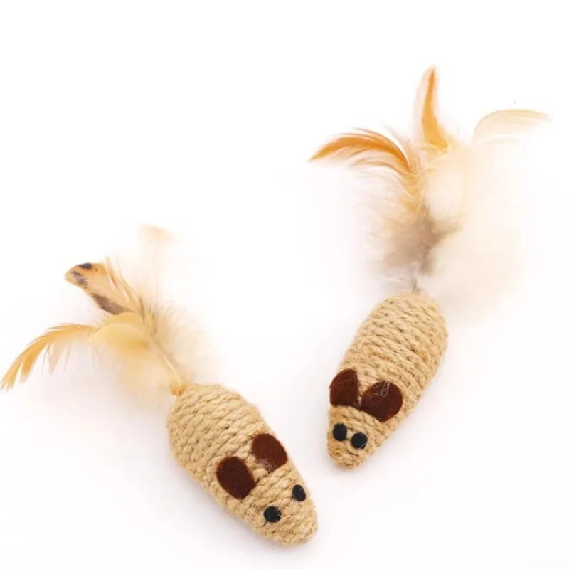 Sisal False Mouse Cat Toy Bite Resistance Stuffed Toy Interactive Cat Toy Simulation Mice Kitten Self-Playing Toy Pet Supplies