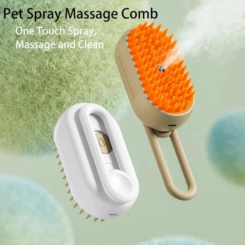 Pet Grooming Steamer Brush – 3-in-1 Electric Dog & Cat Brush for Massage, Shedding, and Detangling