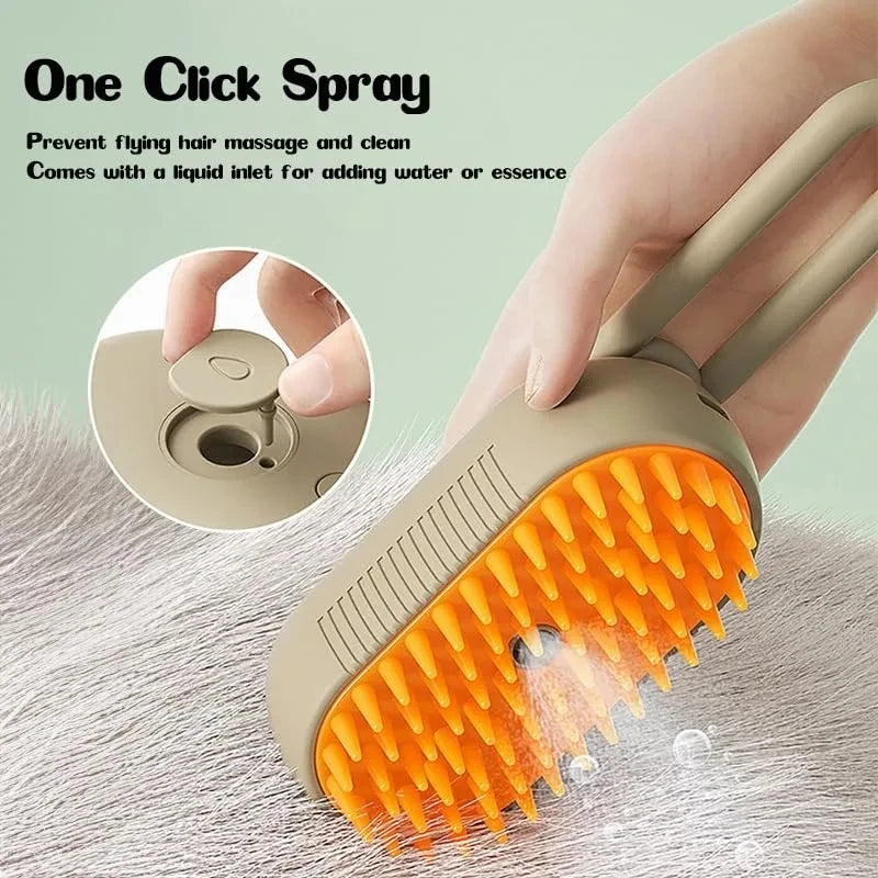 Pet Grooming Steamer Brush – 3-in-1 Electric Dog & Cat Brush for Massage, Shedding, and Detangling