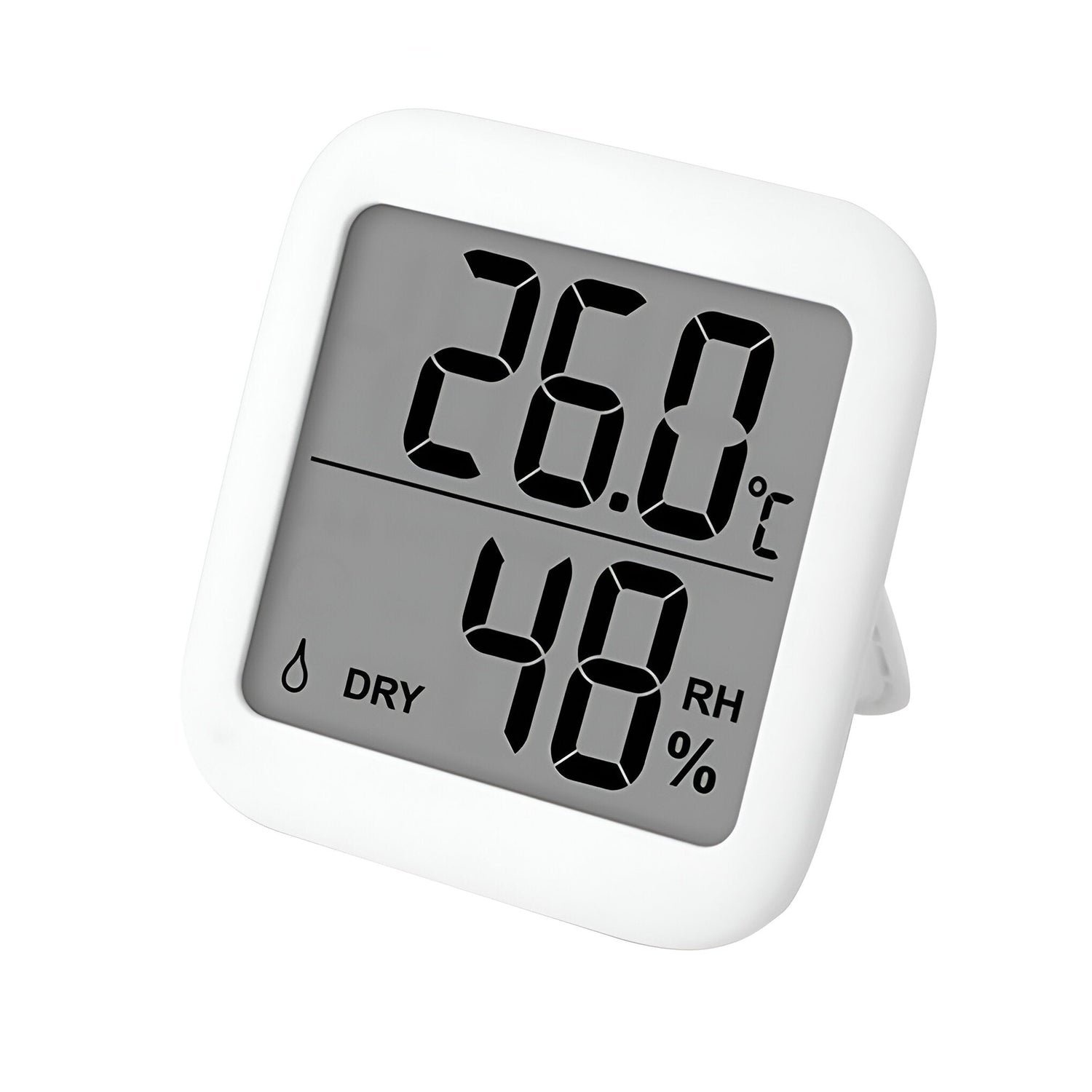 Digital and analog humidity and temperature gauges mounted inside a reptile terrarium to monitor environmental conditions.