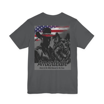 Rustic American Pride Tee, Cowboy Graphic Shirt, Unisex Americana Tee, Patriotic Apparel, Gifts for Outdoor Enthusiasts