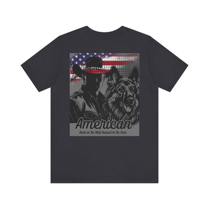 Rustic American Pride Tee, Cowboy Graphic Shirt, Unisex Americana Tee, Patriotic Apparel, Gifts for Outdoor Enthusiasts