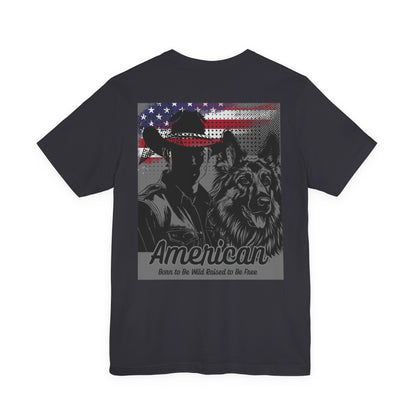 Rustic American Pride Tee, Cowboy Graphic Shirt, Unisex Americana Tee, Patriotic Apparel, Gifts for Outdoor Enthusiasts