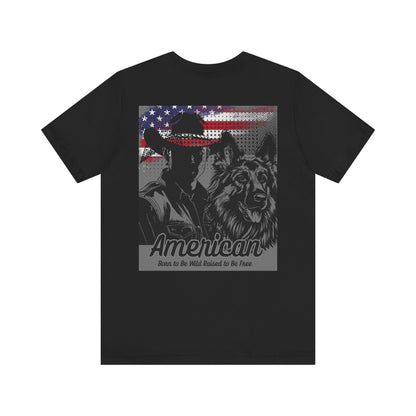 Rustic American Pride Tee, Cowboy Graphic Shirt, Unisex Americana Tee, Patriotic Apparel, Gifts for Outdoor Enthusiasts