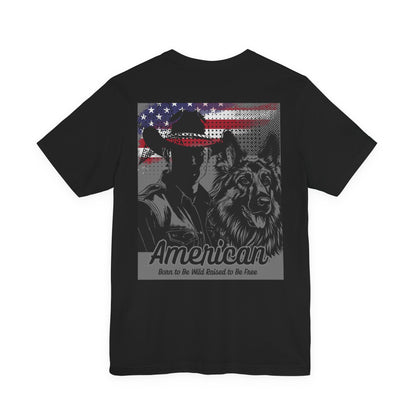 Rustic American Pride Tee, Cowboy Graphic Shirt, Unisex Americana Tee, Patriotic Apparel, Gifts for Outdoor Enthusiasts