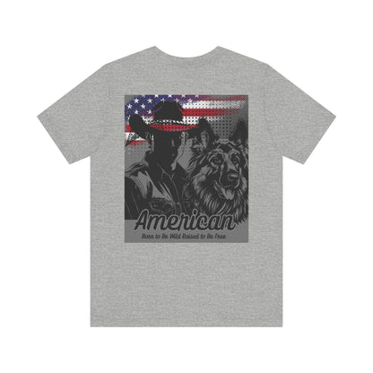 Rustic American Pride Tee, Cowboy Graphic Shirt, Unisex Americana Tee, Patriotic Apparel, Gifts for Outdoor Enthusiasts