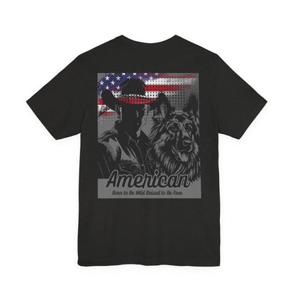 Rustic American Pride Tee, Cowboy Graphic Shirt, Unisex Americana Tee, Patriotic Apparel, Gifts for Outdoor Enthusiasts