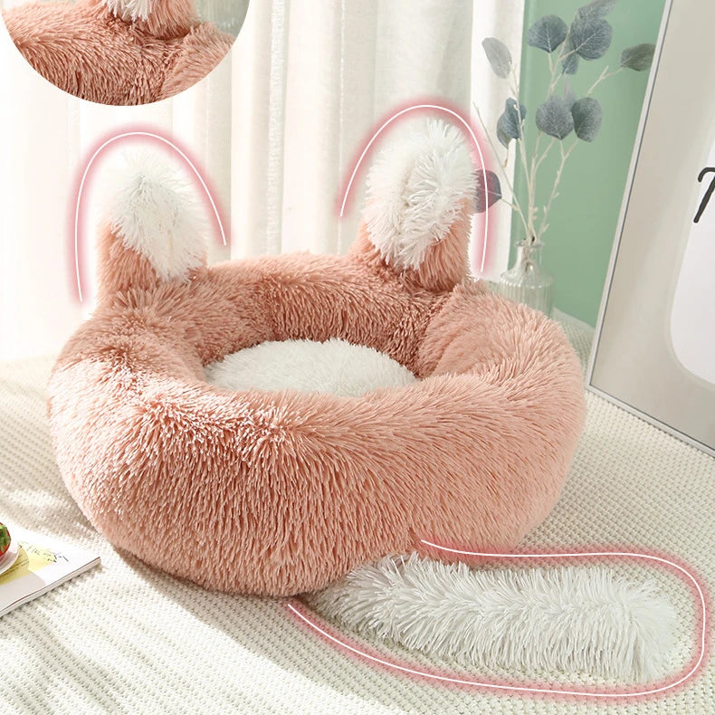 2022 Dropship Faux Fur Luxury Pet Beds High Quality Moisture-Proof Calming Funny Plush Sponge Washable Novelty Donut Dog Cat Bed