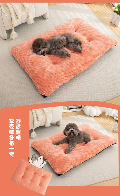 Luxury Anti-Skid Moisture-Proof Pet Cat Dog Bed Winter Warm Thickened PP Cotton Pineapple Fleece Mat Cushion Small Medium Solid