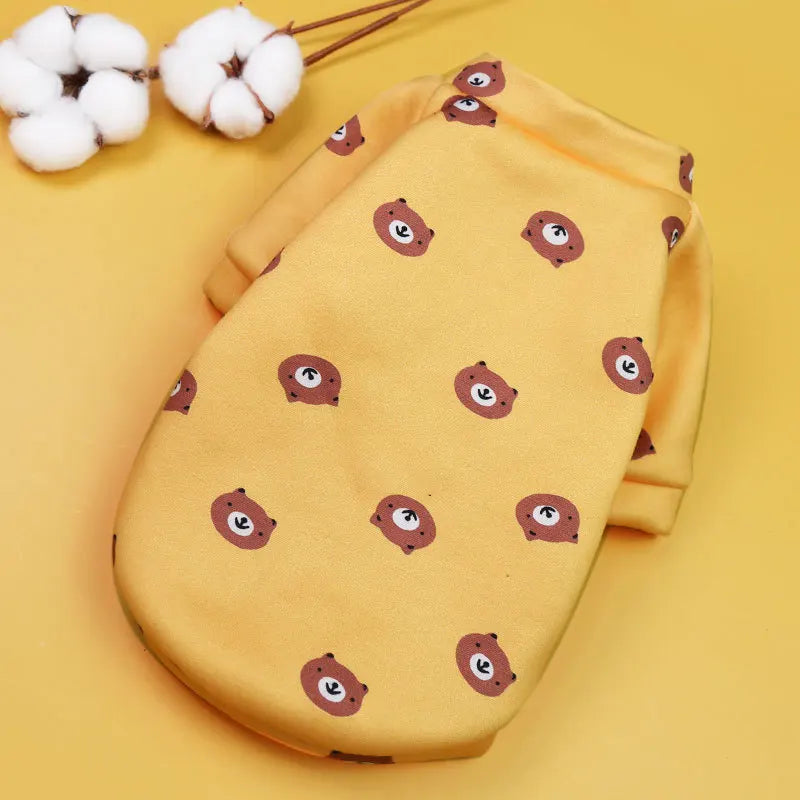 Wholesale Custom Luxury XS to Large Dog Clothes Winter Warm Hoodie Shirts with Cute Print Cotton Material Leisure Style for Pets