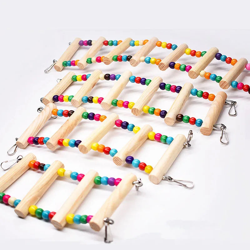 Wooden Parrot Climbing Ladder with Beads – Bird Cage Toy for Parrots, Cockatiels, Parakeets, Budgies, and Lovebirds
