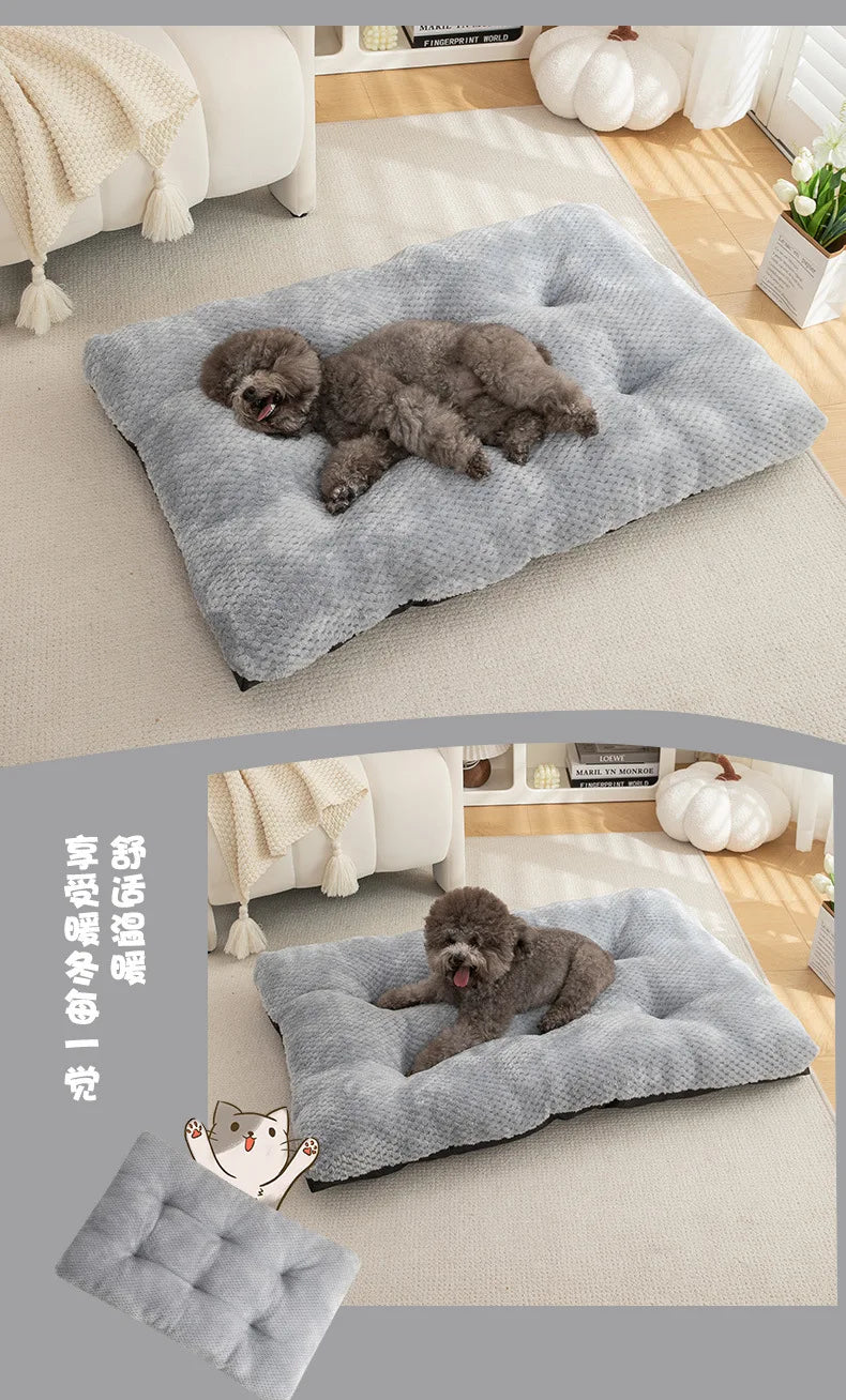 Luxury Anti-Skid Moisture-Proof Pet Cat Dog Bed Winter Warm Thickened PP Cotton Pineapple Fleece Mat Cushion Small Medium Solid