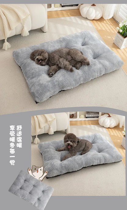 Luxury Anti-Skid Moisture-Proof Pet Cat Dog Bed Winter Warm Thickened PP Cotton Pineapple Fleece Mat Cushion Small Medium Solid