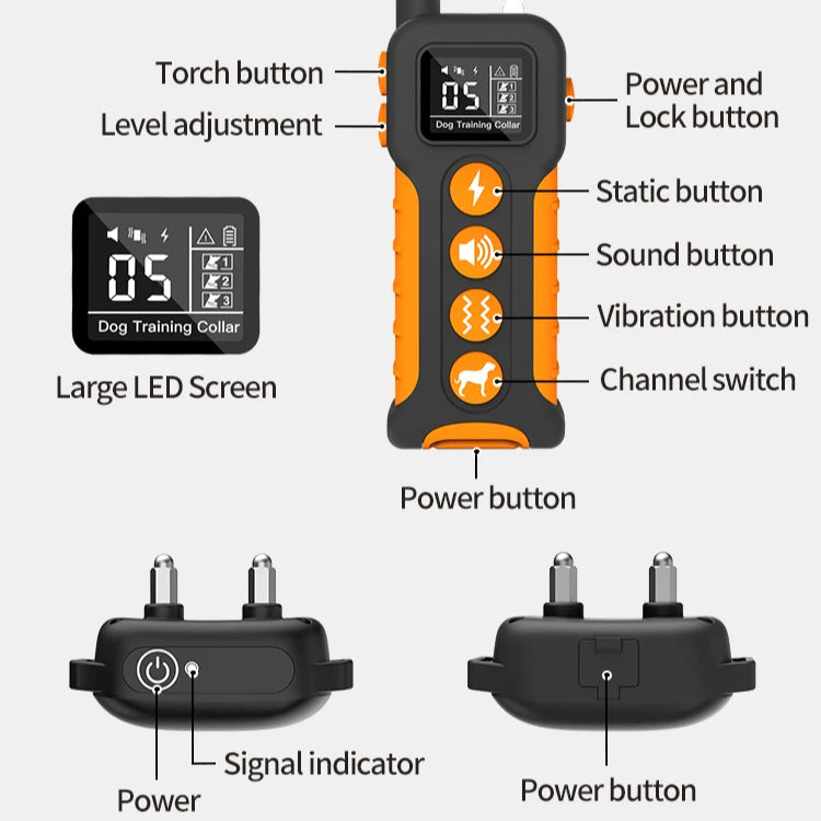 Waterproof TPU Reflective Electric Dog Bark Collar Remote Control Rechargeable Shock Vibration Static Anti-Barking Training