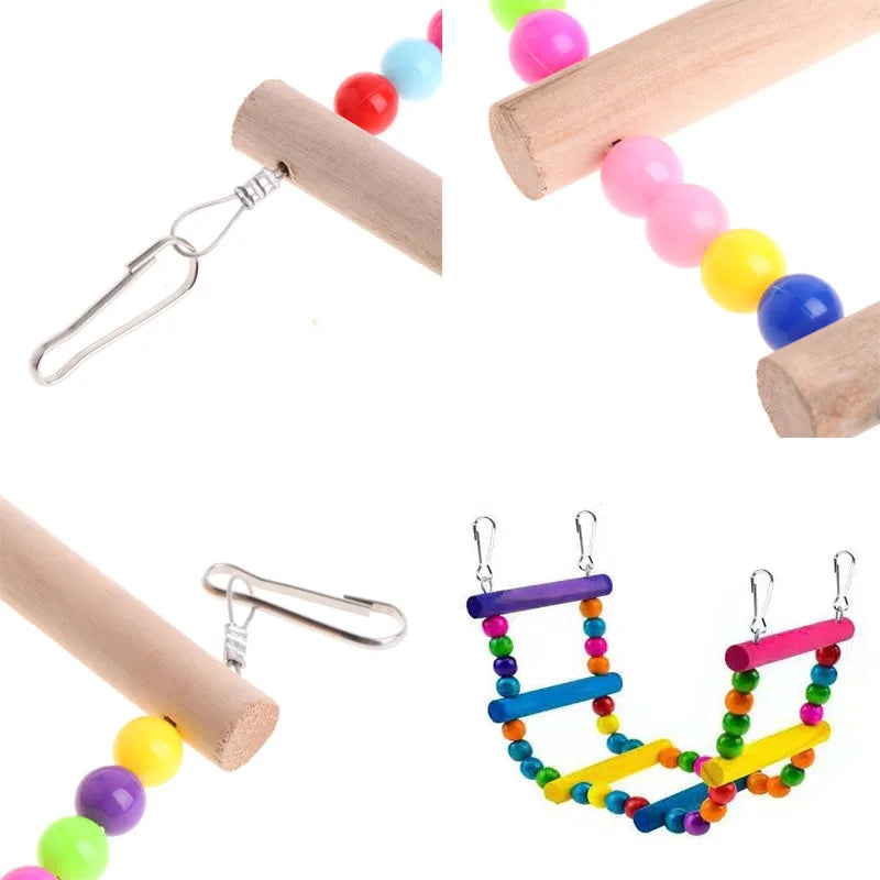 Wooden Parrot Climbing Ladder with Beads – Bird Cage Toy for Parrots, Cockatiels, Parakeets, Budgies, and Lovebirds