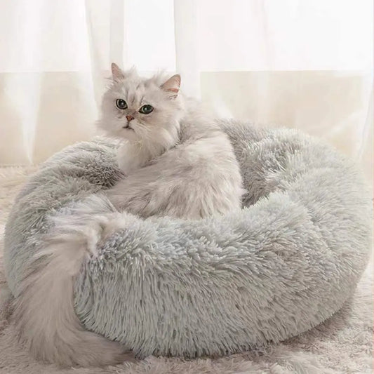2021 Hot Sale Anti-Slip Donut Shaped Pet Cat Beds Warm Soft Indoor Accessory Faux Fur Material Solid Pattern Travel Feature