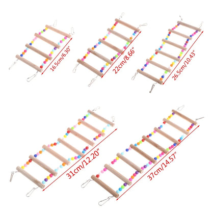 Wooden Parrot Climbing Ladder with Beads – Bird Cage Toy for Parrots, Cockatiels, Parakeets, Budgies, and Lovebirds