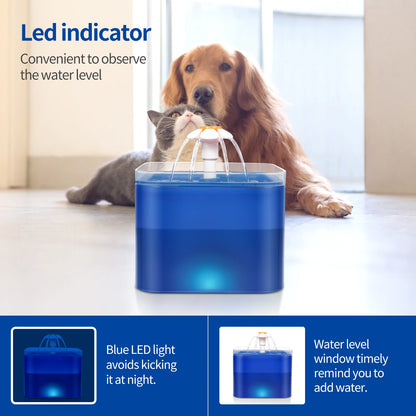 2L 5V USB Smart Dispenser for Cats Dogs Automatic Pet Fountain LED Lighting Filter Self-Cleaning Plastic Charged Power Source