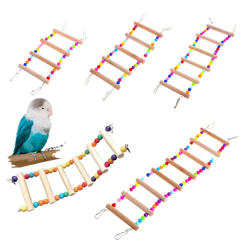 Wooden Parrot Climbing Ladder with Beads – Bird Cage Toy for Parrots, Cockatiels, Parakeets, Budgies, and Lovebirds