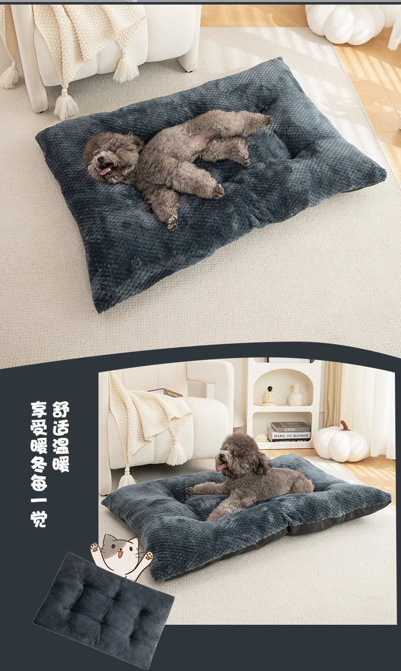 Luxury Anti-Skid Moisture-Proof Pet Cat Dog Bed Winter Warm Thickened PP Cotton Pineapple Fleece Mat Cushion Small Medium Solid