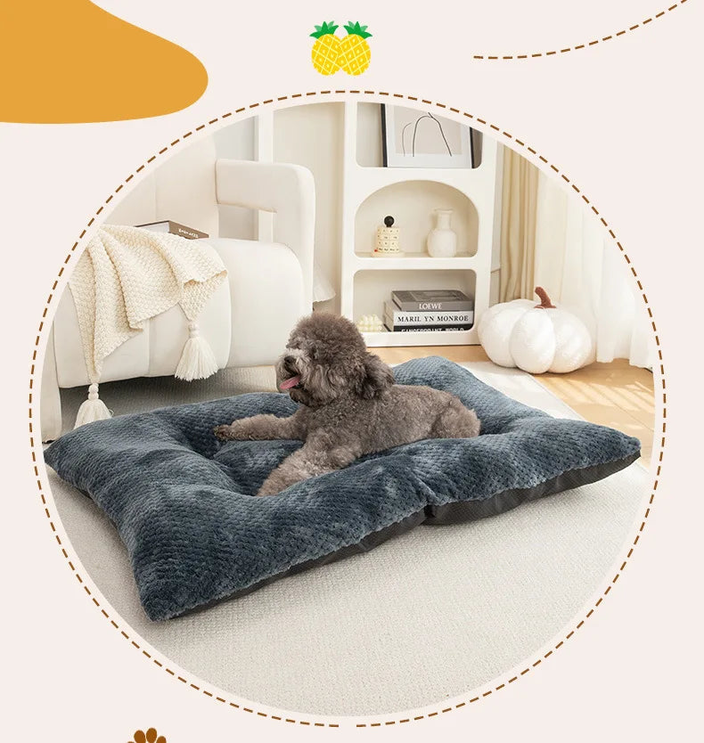 Luxury Anti-Skid Moisture-Proof Pet Cat Dog Bed Winter Warm Thickened PP Cotton Pineapple Fleece Mat Cushion Small Medium Solid