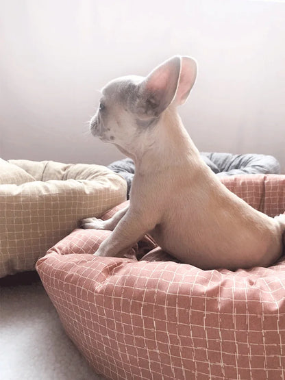 Hot Seller Four Seasons Gingham Breathable Cotton Pet Cat Summer Winter Donut Dog Bed With Pillow