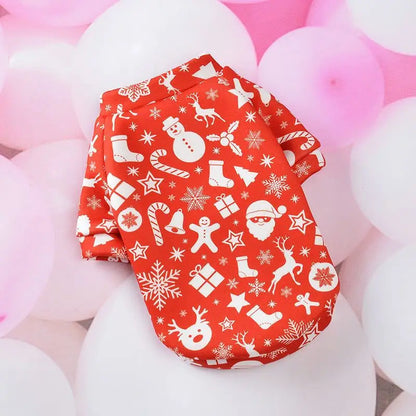 2021 Cotton Pet Decorations Pullover Large Dog Puppy Plus Velvet Winter Warm Two-Legged Thicken T-Shirt Christmas Dog Print