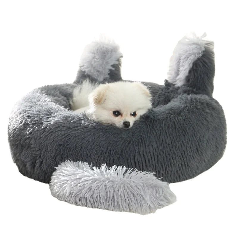 2022 Dropship Faux Fur Luxury Pet Beds High Quality Moisture-Proof Calming Funny Plush Sponge Washable Novelty Donut Dog Cat Bed