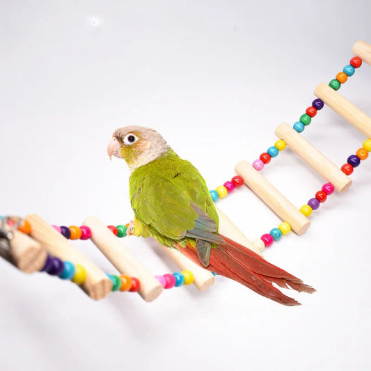 Wooden Parrot Climbing Ladder with Beads – Bird Cage Toy for Parrots, Cockatiels, Parakeets, Budgies, and Lovebirds
