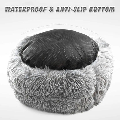 2021 Hot Sale Anti-Slip Donut Shaped Pet Cat Beds Warm Soft Indoor Accessory Faux Fur Material Solid Pattern Travel Feature