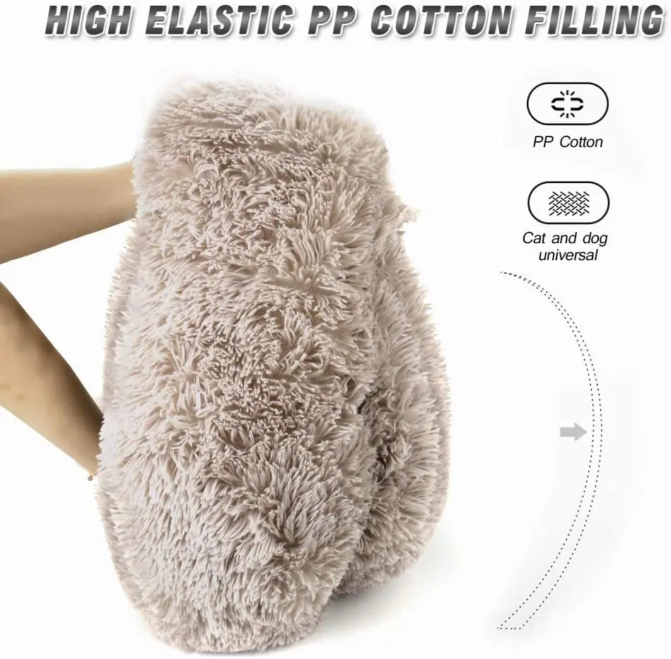 2021 Hot Sale Anti-Slip Donut Shaped Pet Cat Beds Warm Soft Indoor Accessory Faux Fur Material Solid Pattern Travel Feature