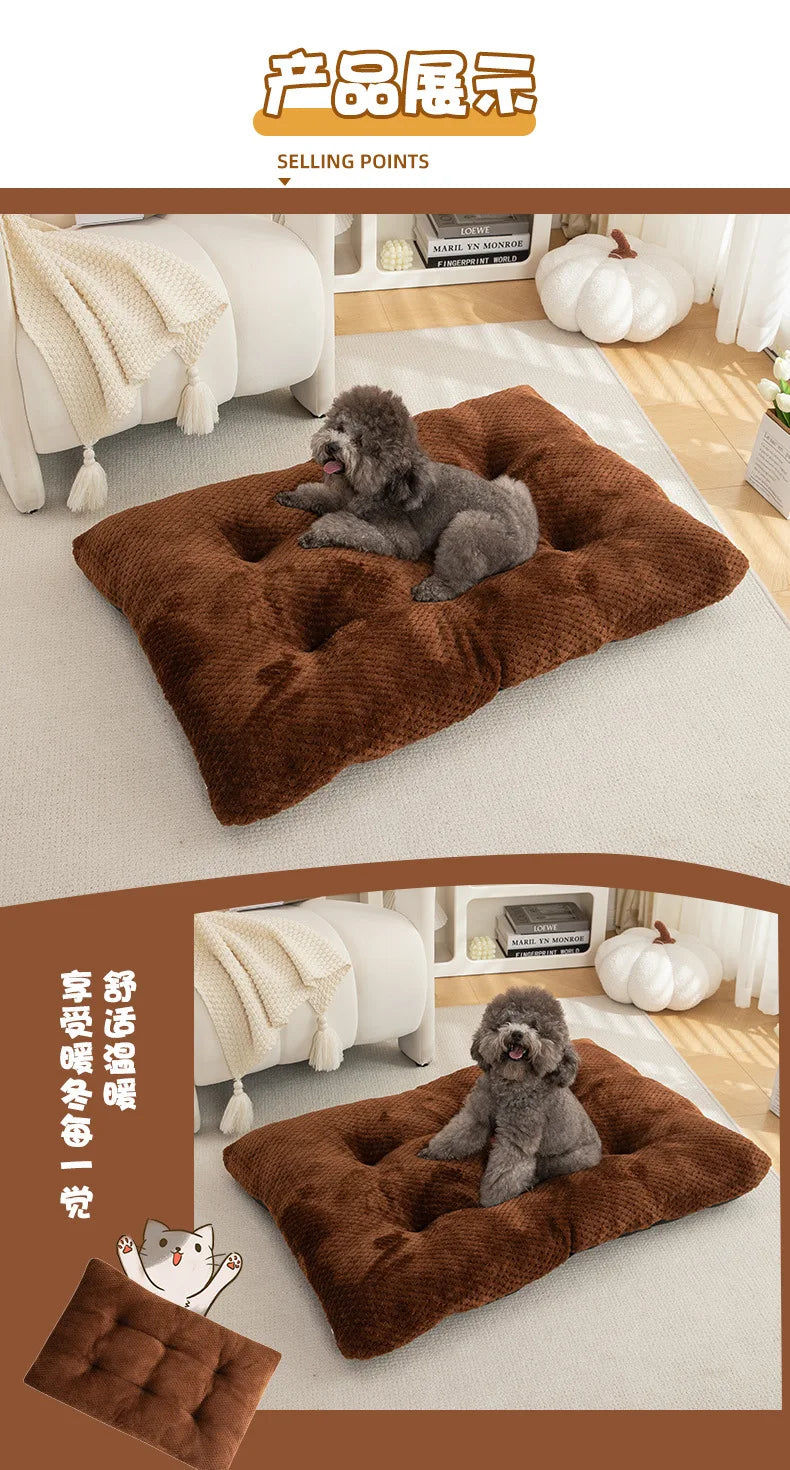 Luxury Anti-Skid Moisture-Proof Pet Cat Dog Bed Winter Warm Thickened PP Cotton Pineapple Fleece Mat Cushion Small Medium Solid