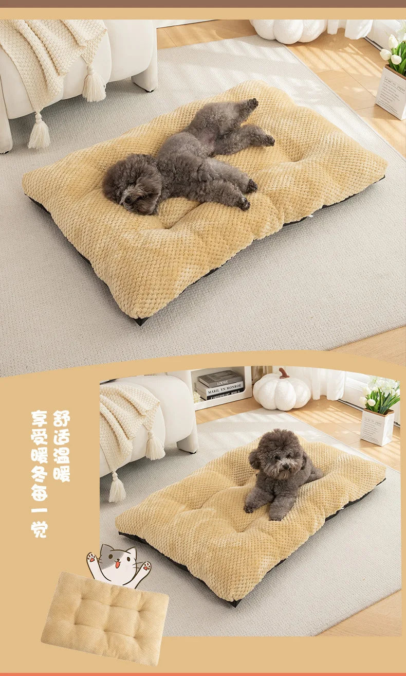 Luxury Anti-Skid Moisture-Proof Pet Cat Dog Bed Winter Warm Thickened PP Cotton Pineapple Fleece Mat Cushion Small Medium Solid