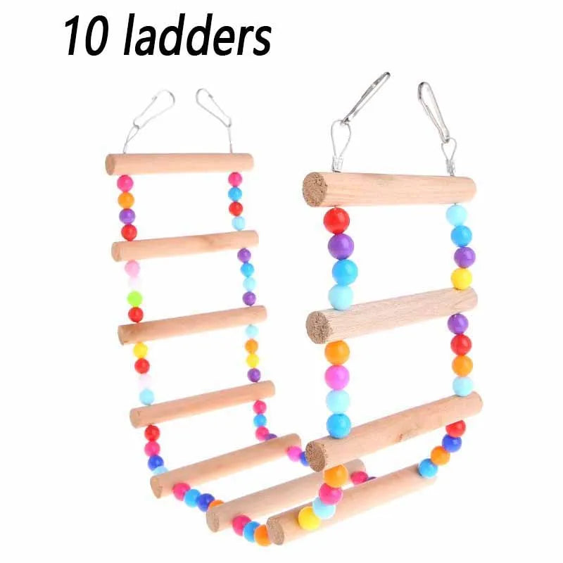 Wooden Parrot Climbing Ladder with Beads – Bird Cage Toy for Parrots, Cockatiels, Parakeets, Budgies, and Lovebirds