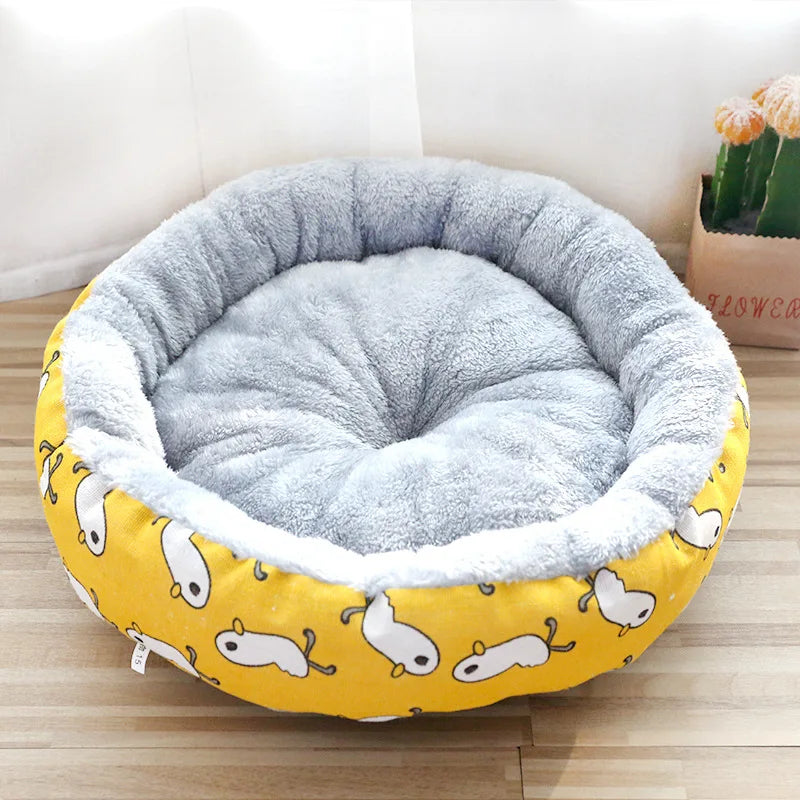 New Designer Waterproof Camping Travel Pet Bed Cute Cat Dog round Donut Solid Velvet with Cartoon Style Washable Affordable