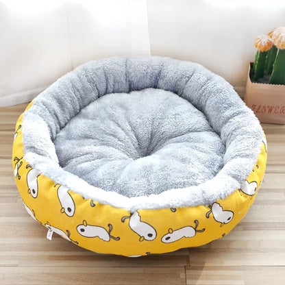 New Designer Waterproof Camping Travel Pet Bed Cute Cat Dog round Donut Solid Velvet with Cartoon Style Washable Affordable