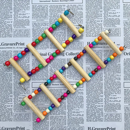 Wooden Parrot Climbing Ladder with Beads – Bird Cage Toy for Parrots, Cockatiels, Parakeets, Budgies, and Lovebirds