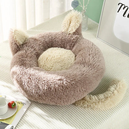 2022 Dropship Faux Fur Luxury Pet Beds High Quality Moisture-Proof Calming Funny Plush Sponge Washable Novelty Donut Dog Cat Bed
