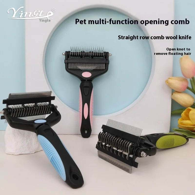3-in-1 Multifunctional Open Knot Cat Dog Hair TPR Handle Stainless Steel Comb Foldable Knife Remove Floating Hair Pet Comb