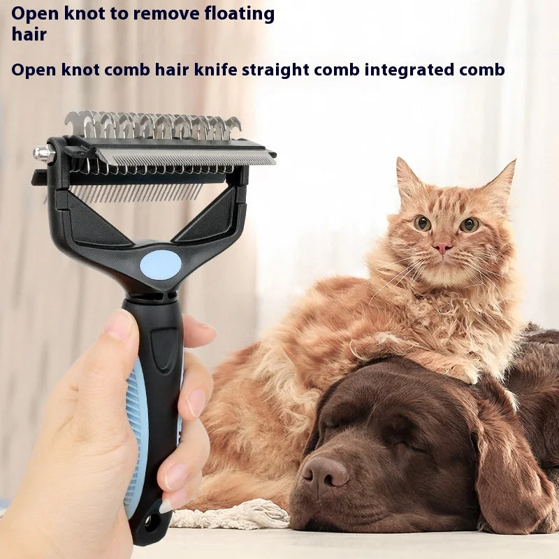 3-in-1 Multifunctional Open Knot Cat Dog Hair TPR Handle Stainless Steel Comb Foldable Knife Remove Floating Hair Pet Comb