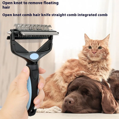3-in-1 Multifunctional Open Knot Cat Dog Hair TPR Handle Stainless Steel Comb Foldable Knife Remove Floating Hair Pet Comb