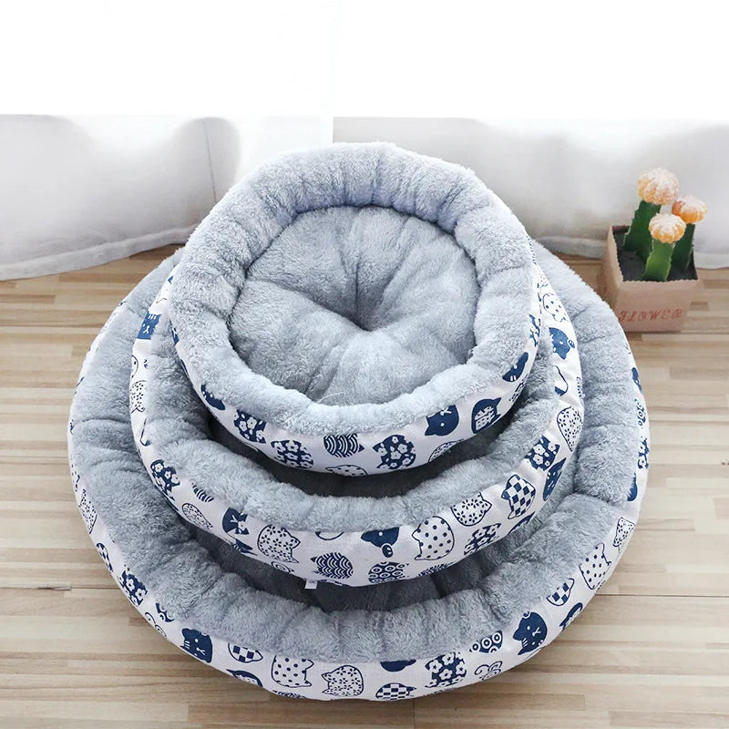 New Designer Waterproof Camping Travel Pet Bed Cute Cat Dog round Donut Solid Velvet with Cartoon Style Washable Affordable