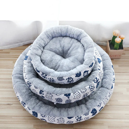 New Designer Waterproof Camping Travel Pet Bed Cute Cat Dog round Donut Solid Velvet with Cartoon Style Washable Affordable