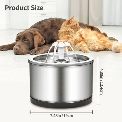 2.5L Eco-Friendly Stainless Steel Cat Water Fountain SUS 304 Pet Dispenser Waterproof Mat Metal Bowl Feeder Charge-Powered Solid