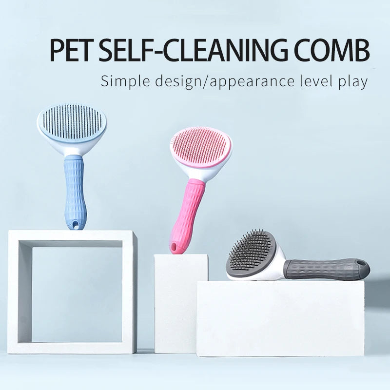 Custom Wholesale Massaging Comb Long Pin Shedding Tool Cat Dog Rabbit Bath Washable Self Cleaning Hair Grooming Pet Brush