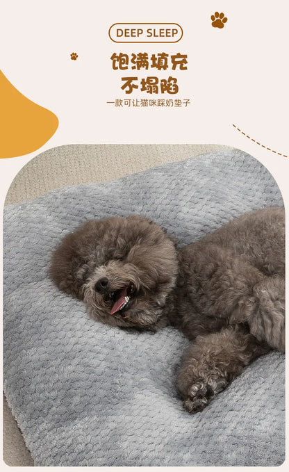 Luxury Anti-Skid Moisture-Proof Pet Cat Dog Bed Winter Warm Thickened PP Cotton Pineapple Fleece Mat Cushion Small Medium Solid