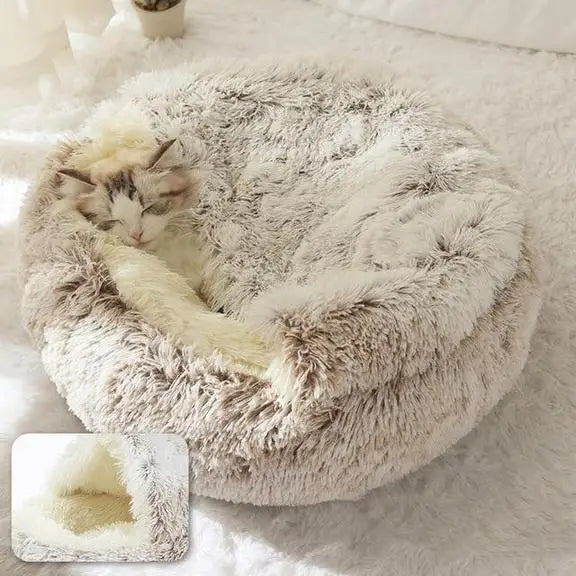 2025 Best Seller Washable Soft Luxury Fluffy Cat Bed Cave Small Round Furniture Protector for Winter Use for Pet Dogs