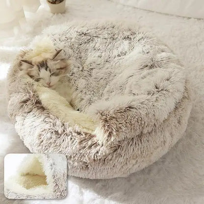 2025 Best Seller Washable Soft Luxury Fluffy Cat Bed Cave Small Round Furniture Protector for Winter Use for Pet Dogs