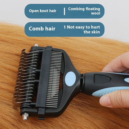 3-in-1 Multifunctional Open Knot Cat Dog Hair TPR Handle Stainless Steel Comb Foldable Knife Remove Floating Hair Pet Comb