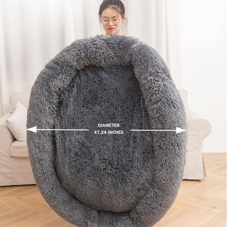2021 Hot Sale Anti-Slip Donut Shaped Pet Cat Beds Warm Soft Indoor Accessory Faux Fur Material Solid Pattern Travel Feature